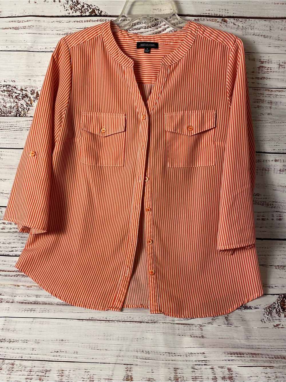 Notations Pink and White Striped Button-Up Shirt Sz-S